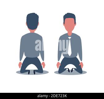 Business concept illustration of a businessman kneel down. Rear view. Business Fall Concept Illustration. Stock Vector