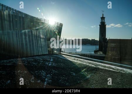 Stockholm - 02/07/2017: Stockholm Waterfront by White Arkitekter and Stadshusparken view from hotel window Stock Photo