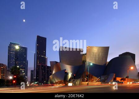 Walt Disney Concert Hall at blue hour, USA, California, Los Angeles Stock Photo