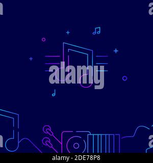 Music staff gradient line vector icon, simple illustration on a dark blue background, music related bottom border. Stock Vector