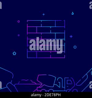 Brickwork gradient line vector icon, simple illustration on a dark blue background, construction, decoration and repair related bottom border. Stock Vector