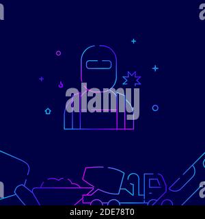 Welder gradient line vector icon, simple illustration on a dark blue background, construction, decoration and repair related bottom border. Stock Vector