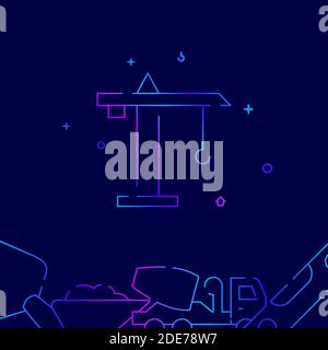 Construction crane gradient line vector icon, simple illustration on a dark blue background, construction, decoration and repair related bottom border Stock Vector