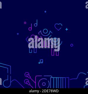 Concert, party gradient line vector icon, simple illustration on a dark blue background, music related bottom border. Stock Vector