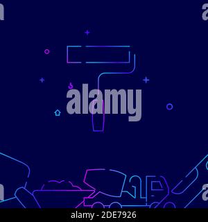 Paint roller gradient line vector icon, simple illustration on a dark blue background, construction, decoration and repair related bottom border. Stock Vector
