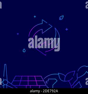 Recycle gradient line vector icon, simple illustration on a dark blue background, eco activism related bottom border. Stock Vector