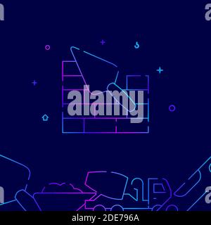 Bricklayer, trowel, wall gradient line vector icon, simple illustration on a dark blue background, construction, decoration and repair related bottom Stock Vector
