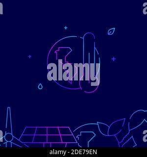 Global warming gradient line vector icon, simple illustration on a dark blue background, eco activism related bottom border. Stock Vector