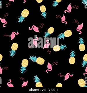 Tropic fruit Pineapple and Pink Flamingo seamless pattern background design. Vector Illustration EPS10 Stock Vector