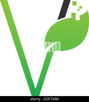 Letter V logo leaf digital icon design concept vector Stock Vector