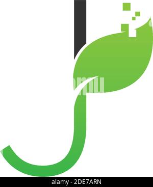 Letter J logo leaf digital icon design concept vector Stock Vector