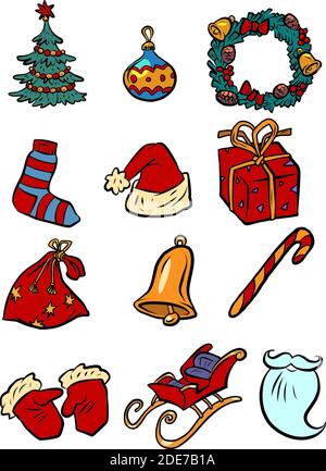 Christmas New year Santa collection set icons symbols Stock Vector