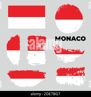 Grunge Monaco flags set. Vector stock illustration Stock Vector