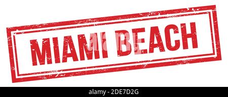 MIAMI BEACH text on red grungy vintage rectangle stamp. Stock Photo