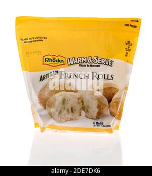 Winneconne, WI -22 November 2020:  A package of Rhodes artisan french rolls on an isolated background. Stock Photo