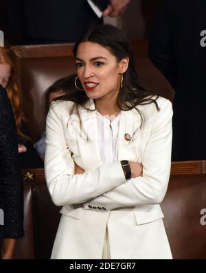 Rep. Alexandria Ocasio-Cortez, D-NY, awaits the start of the 116th Congress on the floor of the US House of Representatives at the US Capitol on January 3, 2019 in Washington,DC. Photo by Olivier Douliery/ABACAPRESS.COM Stock Photo