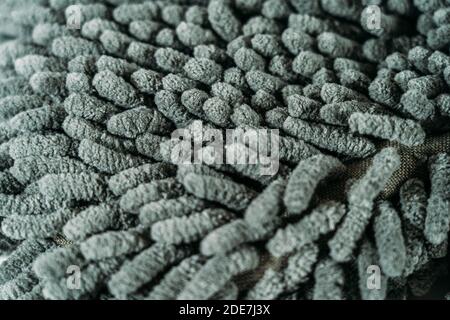 Gray fibers of microfiber fabric - fabric made from polyester fibers, may consist of polyamide and other polymers. Stock Photo