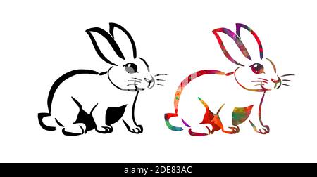 Set of some cute rabbits, easter vector hand draw illustration isolated on white background. Stock Vector