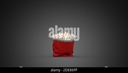 Christmas bag full of red gifts 3D rendering grey background Stock Photo