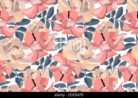 Vector floral seamless pattern. Flower background. Pink, beige flowers Stock Vector