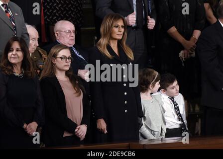U.S. First Lady Melania Trump, center, attends the State of the Union address to a joint session of Congress at the U.S. Capitol February 5, 2019 in Washington, DC, USA. Photo by Olivier Douliery/ABACAPRESS.COM Stock Photo
