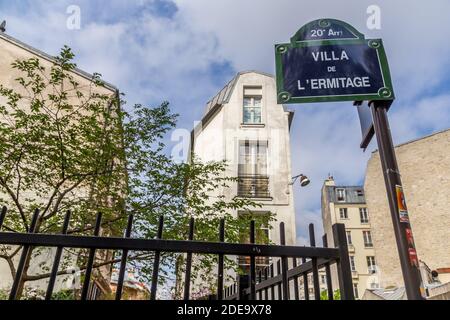 Paris, France - April 15, 2015: the Villa de le ermitage at the 20th arrondissement of Paris Stock Photo