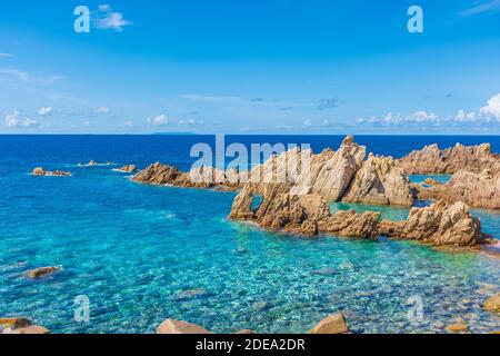 Crystal clear waters of Li Cossi beach, Sardinia, Italy Stock Photo