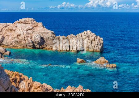 Crystal clear waters of Li Cossi beach, Sardinia, Italy Stock Photo