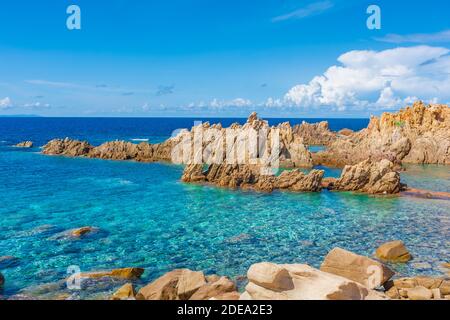 Crystal clear waters of Li Cossi beach, Sardinia, Italy Stock Photo