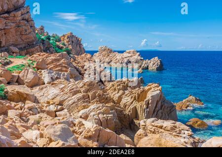 Crystal clear waters of Li Cossi beach, Sardinia, Italy Stock Photo