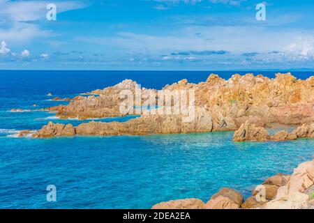 Crystal clear waters of Li Cossi beach, Sardinia, Italy Stock Photo