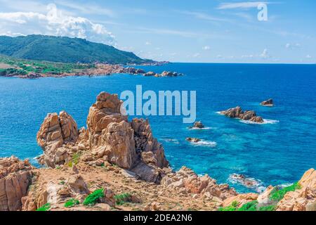 Crystal clear waters of Li Cossi beach, Sardinia, Italy Stock Photo