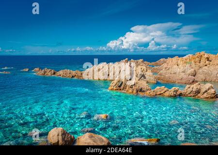 Crystal clear waters of Li Cossi beach, Sardinia, Italy Stock Photo