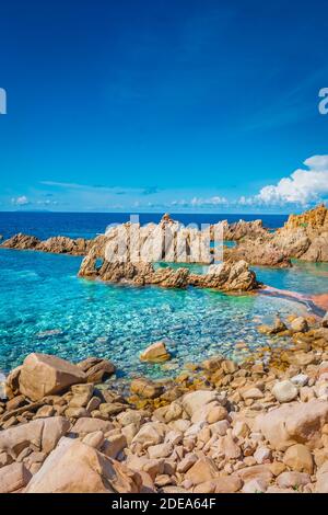 Crystal clear waters of Li Cossi beach, Sardinia, Italy Stock Photo