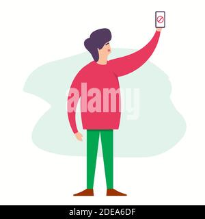 man looking for smartphone signal vector illustration Stock Vector