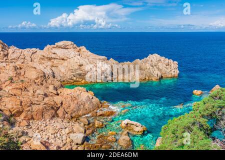 Crystal clear waters of Li Cossi beach, Sardinia, Italy Stock Photo