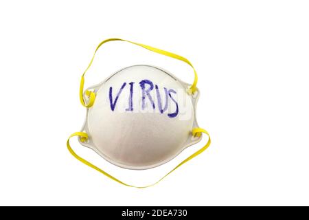 Close up of white mask stack  and word H1N1 in mask on black wooden  background,touch-up in prevention of virus Stock Photo