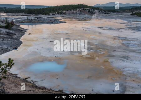 The Porcelain Basin in the Norris Geyser Basin in Yellowstone National Park, Wyoming, USA. Stock Photo