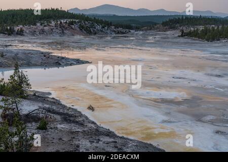 The Porcelain Basin in the Norris Geyser Basin in Yellowstone National Park, Wyoming, USA. Stock Photo