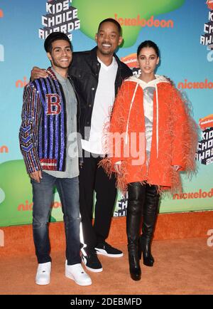 Naomi Scott, Mena Massoud and Will Smith attend Nickelodeon's 2019 Kids' Choice Awards at Galen Center on March 23, 2019 in Los Angeles, CA, USA. Photo by Lionel Hahn/ABACAPRESS.COM Stock Photo