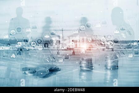 Business Finance concept Double Exposure Trading Stock Control panel Strategy marketing Stock Photo