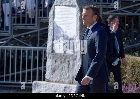 French President Emmanuel Macron attending the ceremony commemorating the 75th anniversary of Glieres Battle in Thones, France on March 31, 2019. Photo by Julien Reynaud/ABACAPRESS.COM Stock Photo