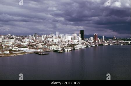 1970s Photo (1973) -  Seattle and Elliott Bay seen from the air. Stock Photo