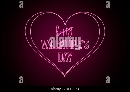 Happy Valentine's Day, text with pink neon lights. Creative elements, graphic with heart. Message to celebrate February 14 Stock Photo