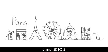 Paris One line drawing Paris illustration in line style on white background Stock Vector