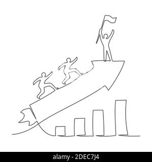 Group of persons flying on arrow One line drawing Business, teamwork, success, leadership and goal concept Stock Vector