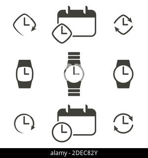 Set of objects on the theme of clock, watch icons Stock Vector