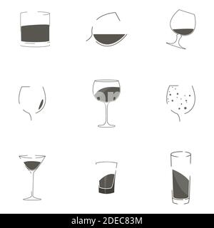 Set of objects on the theme of wine glasses Stock Vector