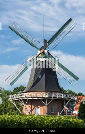 Windmill in Esens, East Frisia, Lower Saxony, Germany Stock Photo