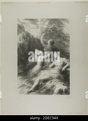 Lithograph in black with scraping on stone on greyish-ivory laid china paper with brushmarks Stock Photo